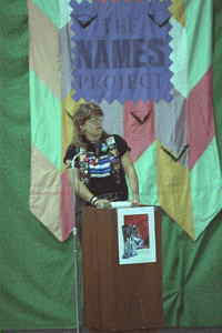 Janet B. speaking at the NAMES Project -- photo (c) by Michael Cox